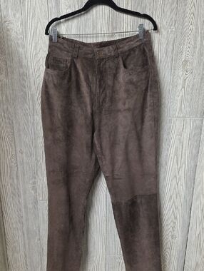 Chandler Hill Womens Suede Leather Flat Front Relaxed Straight Pants Womens 6